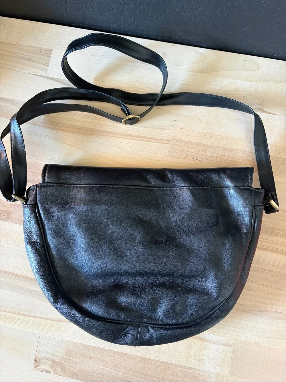 Vintage Italian Halfmoon Hobo Bag, brass hardware, black, made in Italy Y2K